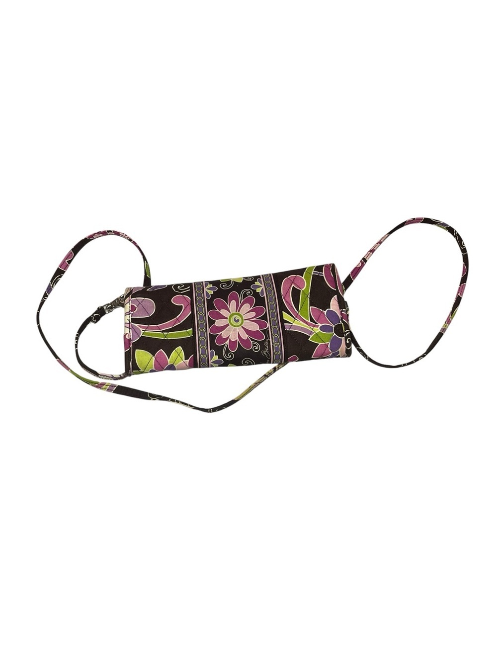 Vera Bradley Black Floral Crossbody Wallet with Pink & Green Accents